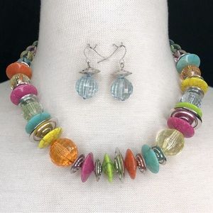 🔴 CLEARANCE Multicolor Chunky Bead Funky Necklace Earrings Set